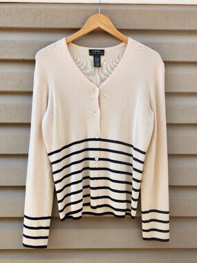 Vintage Lauren Ralph Lauren Cardigan Button Down Cream Black Light Sweater Silk